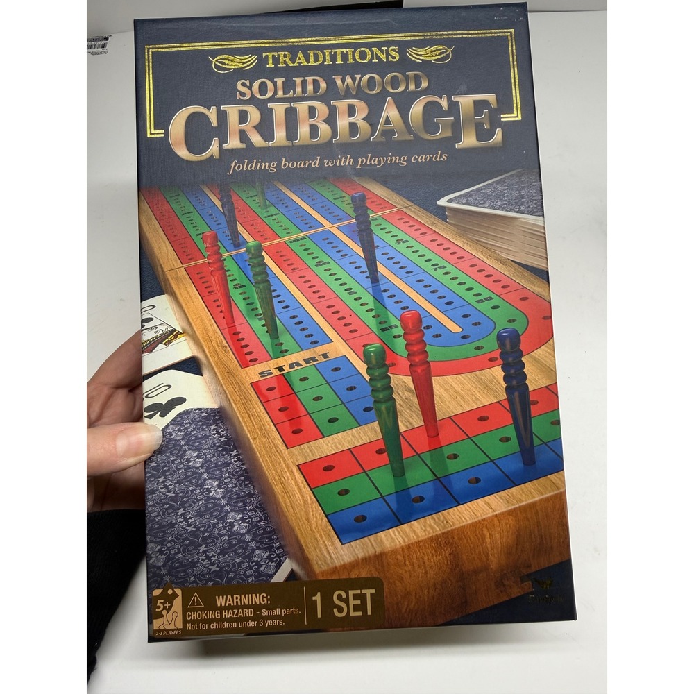 Cardinal Traditions Solid Wood Cribbage Folding Board Game with Cards 20094812